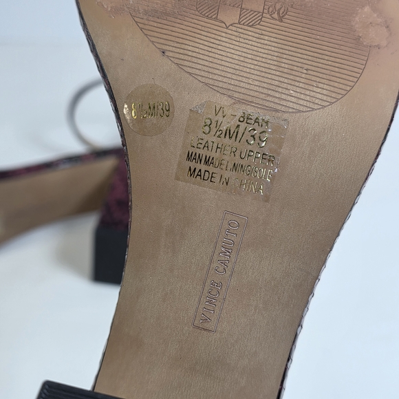 Vince Camuto Elegant Burgundy Beah Snakeskin Ankle Strap Heels - Picture 12 of 13